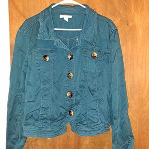 dressbarn, cloth dark blue jacket. brown and tan button down, size XL